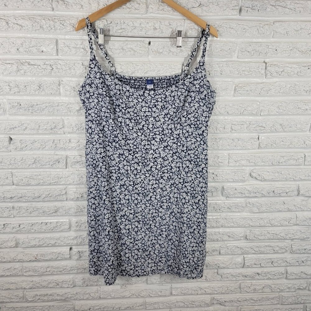 Old Navy‎ Womens Dress XXL Plus Mini Slip Blue Floral Linen Rayon FLO157E
